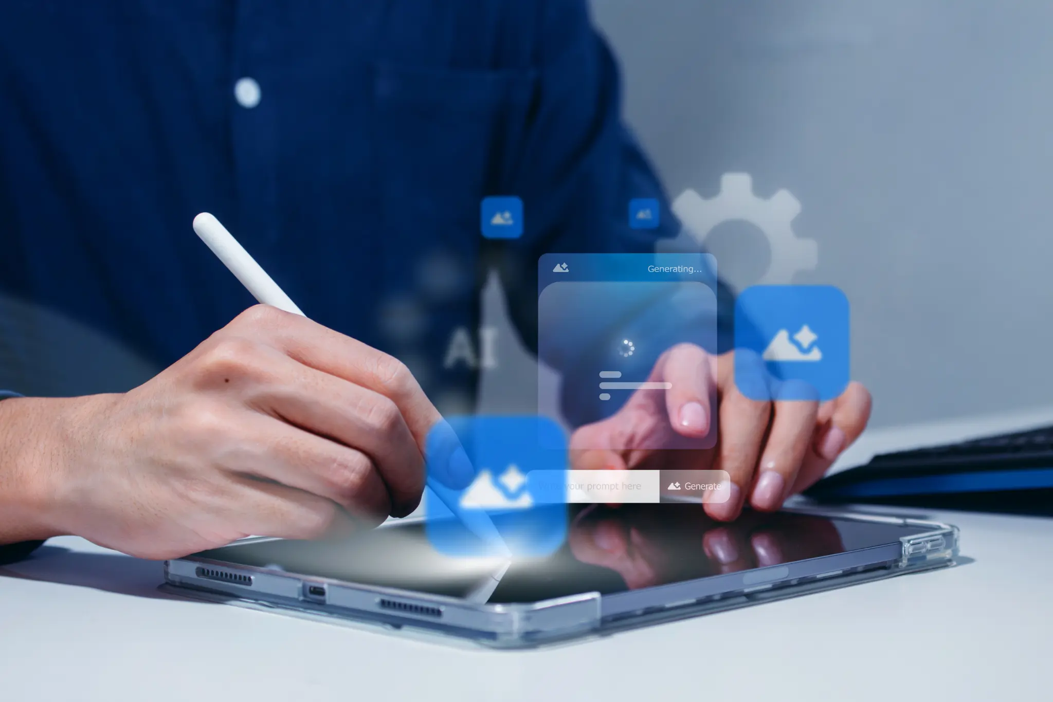 AI-generated marketing content variants filtered by human decision