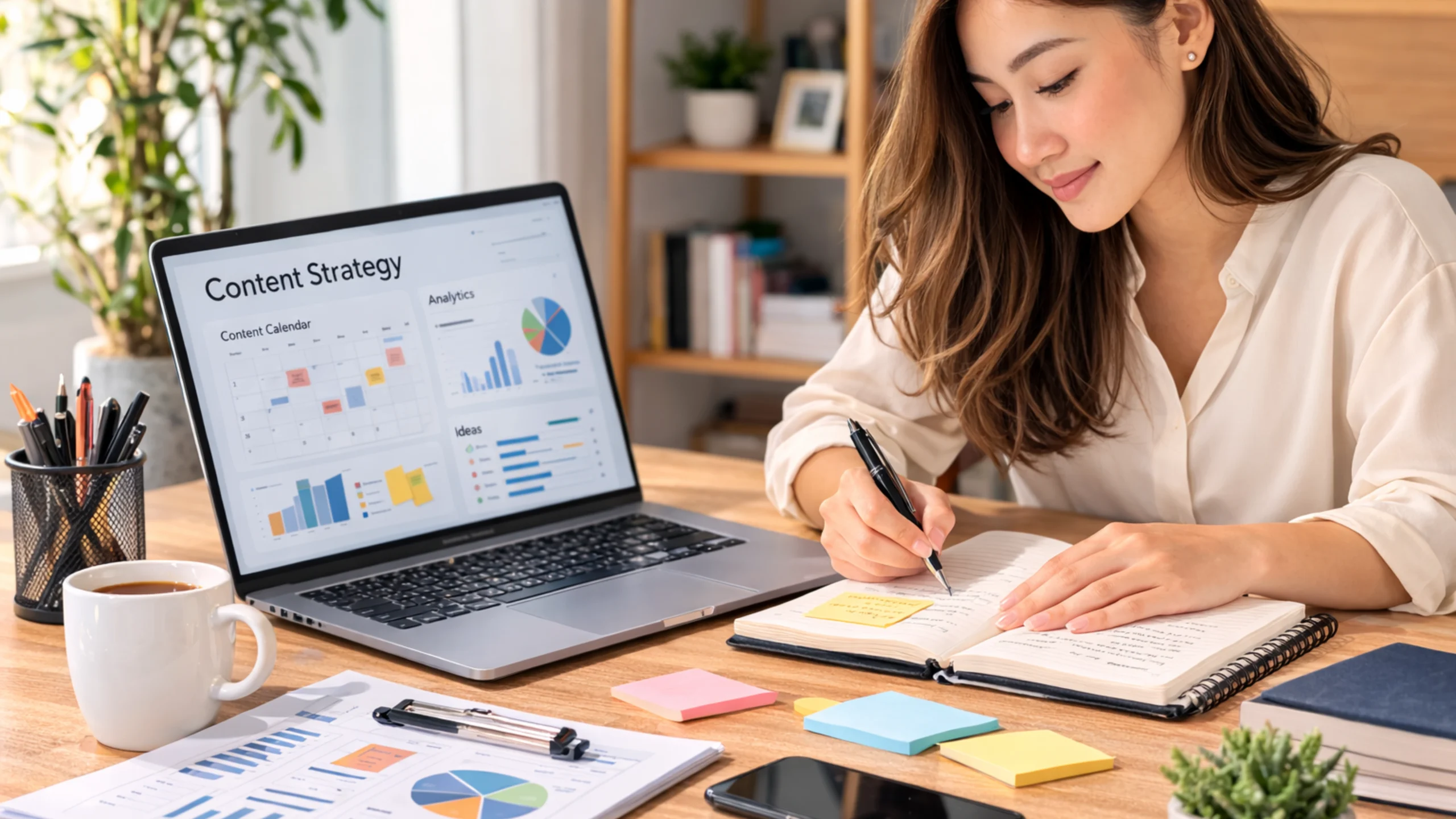 Marketer planning a content marketing strategy on a whiteboard