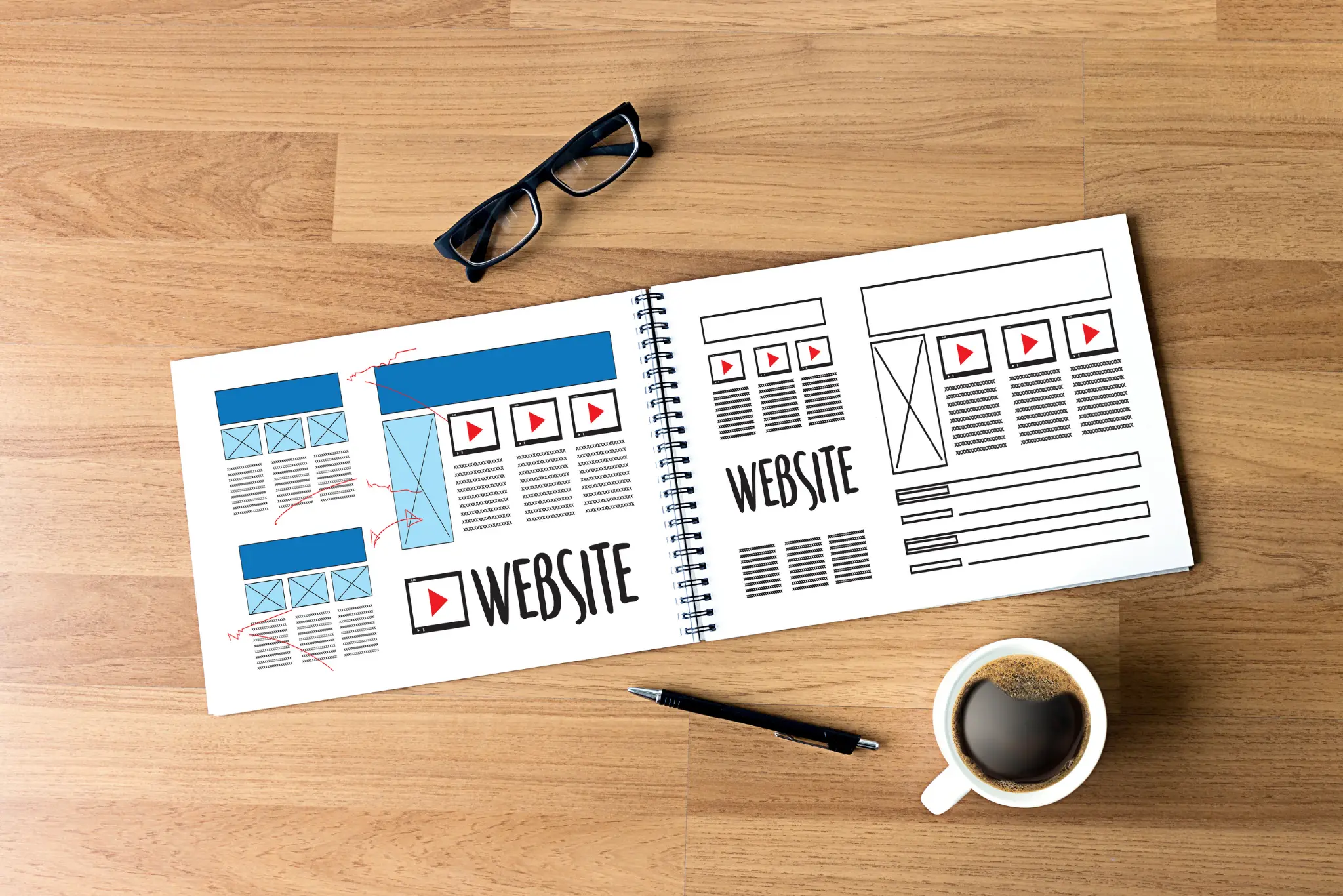Website redesign process showing old and new website layouts