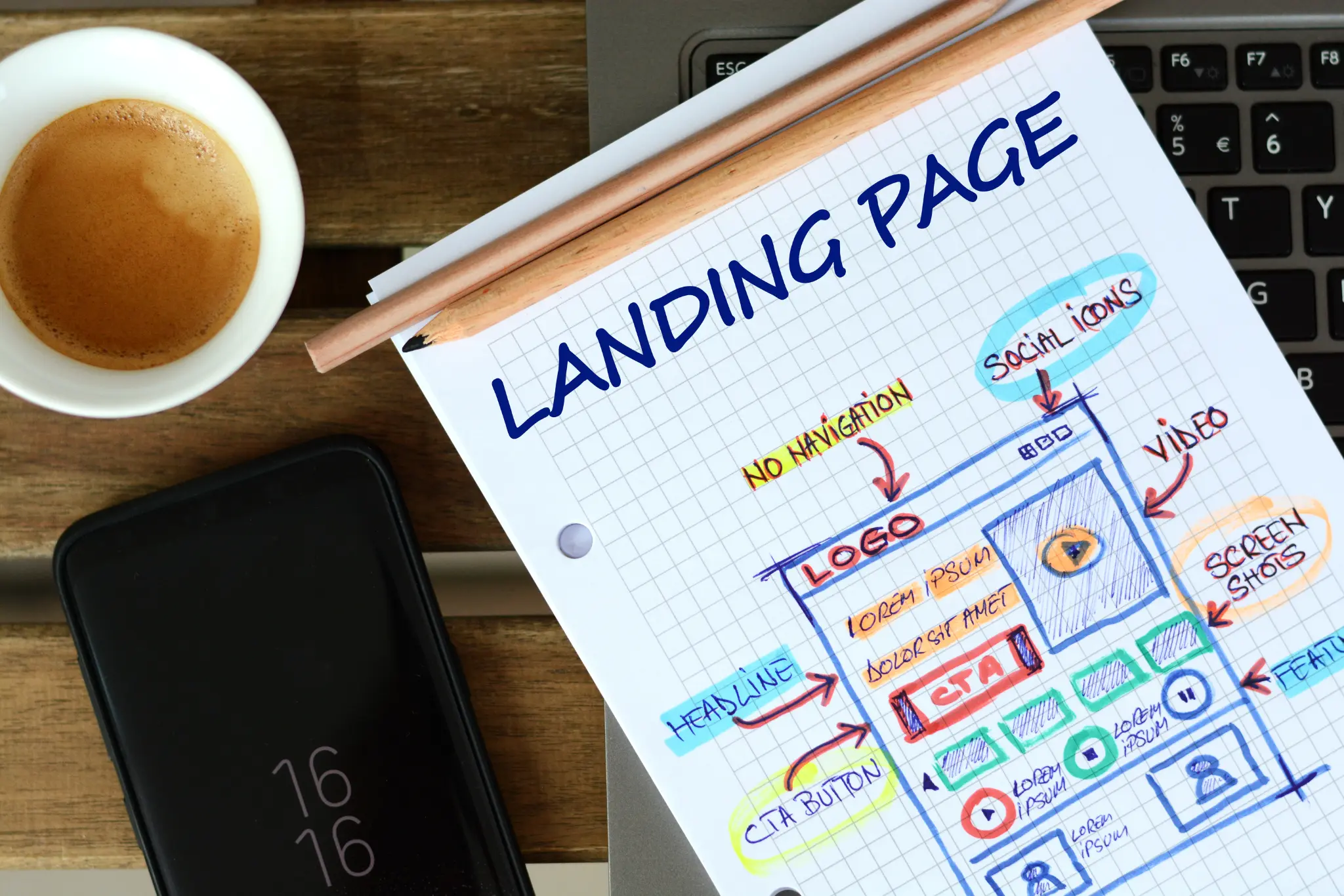 PPC landing page layout with CTA and trust signals